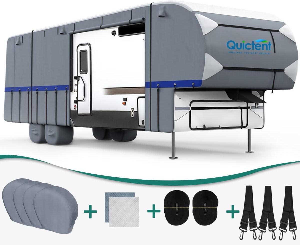 5th Wheel RV Cover with 2 Windproof Straps and 4 Tire Covers K64949