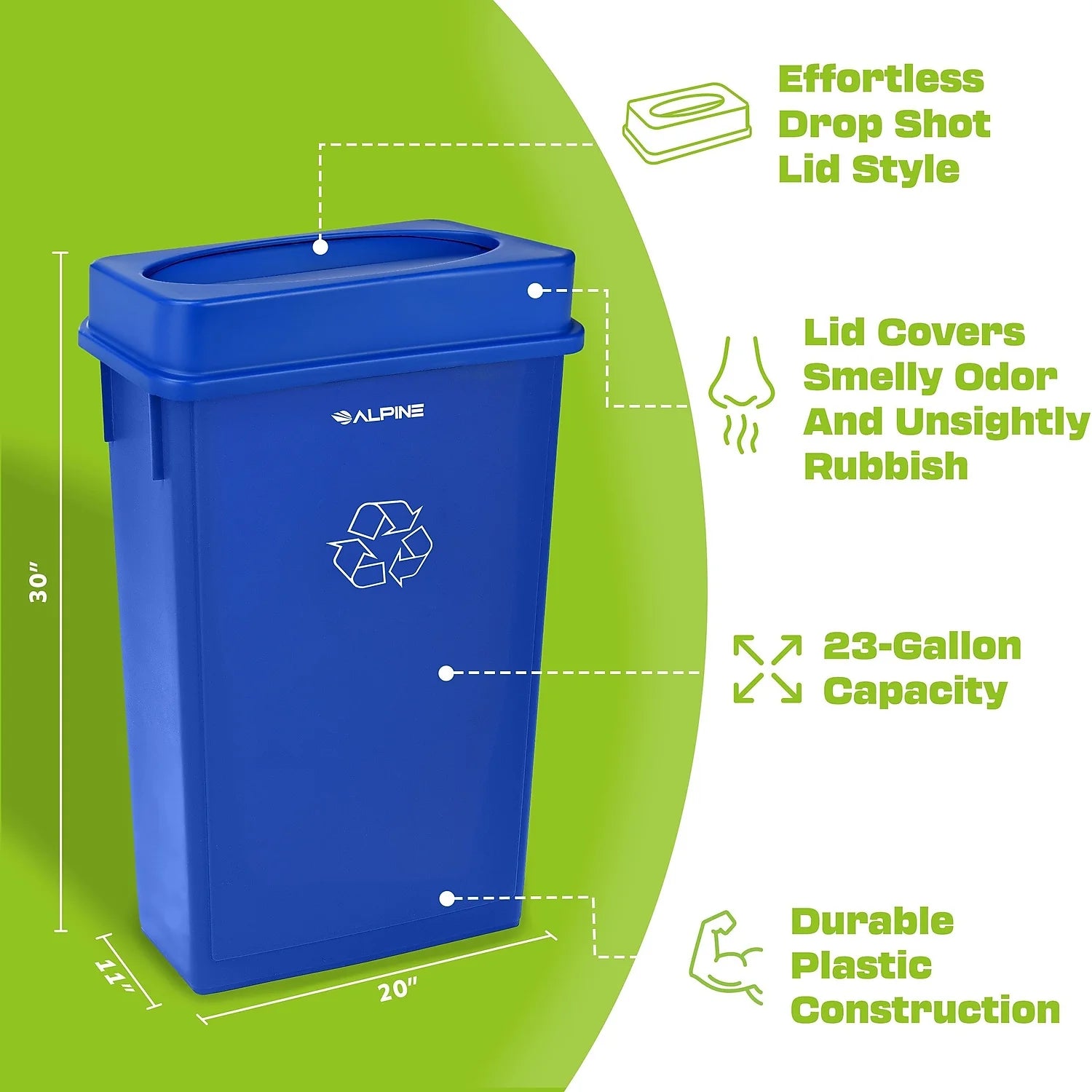Blue 23-Gallon Polypropylene Trash Can with Slotted Lid 2/Pack M696