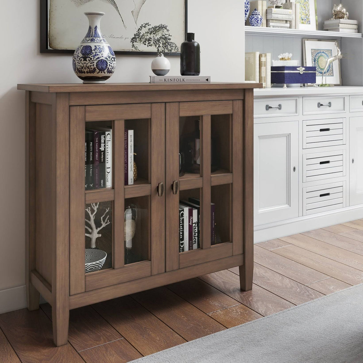 Rustic Natural Aged Brown Solid Wood Low Storage Cabinet S825643