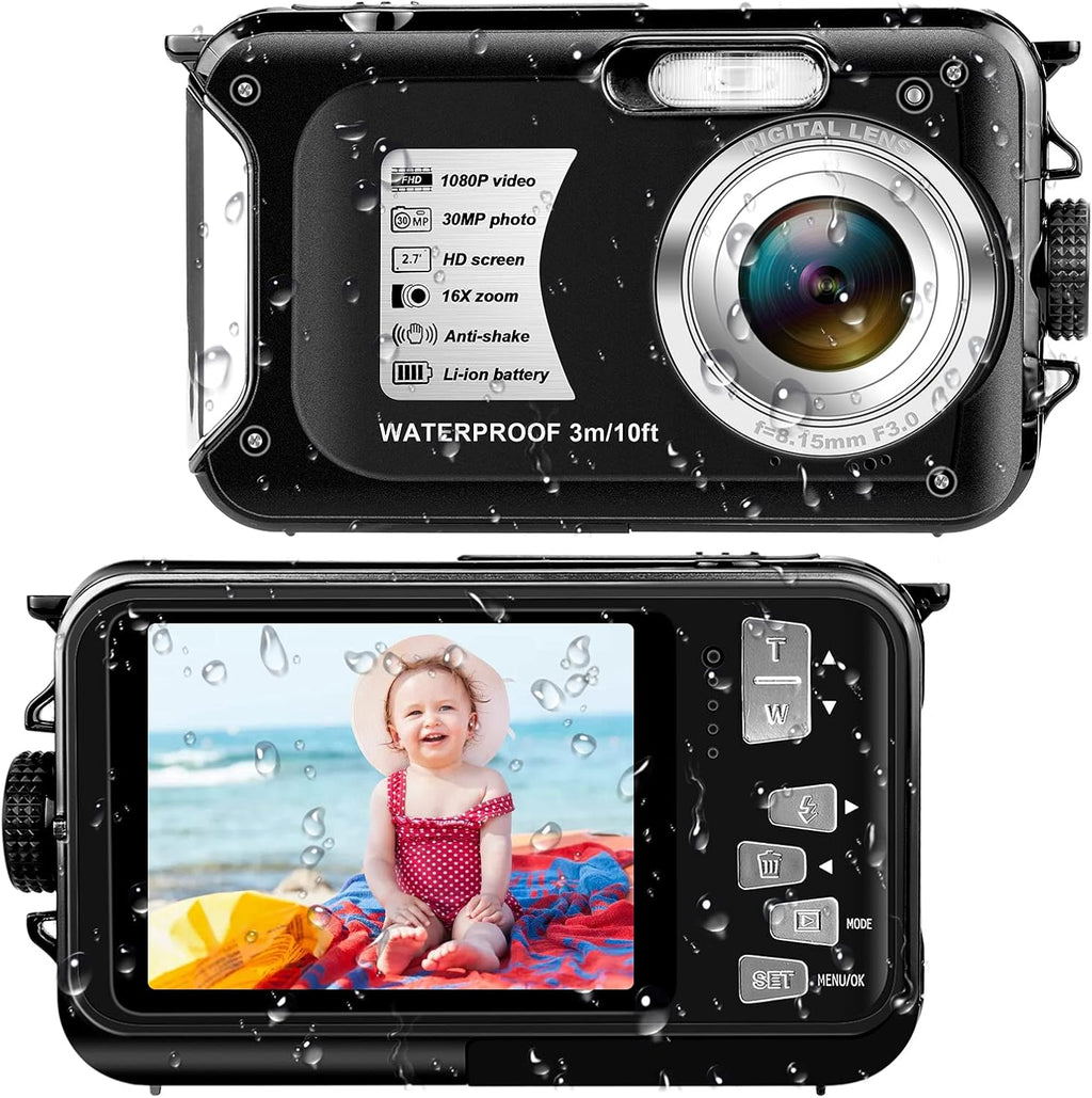 Full HD 1080P 30MP Waterproof Digital Camera 10FT, 16X Digital Zoom, Pack of 2 Y2279