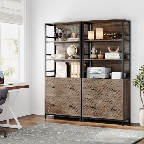 Brown 2-Drawer File Cabinet with 3 Open Storage Shelves I35284