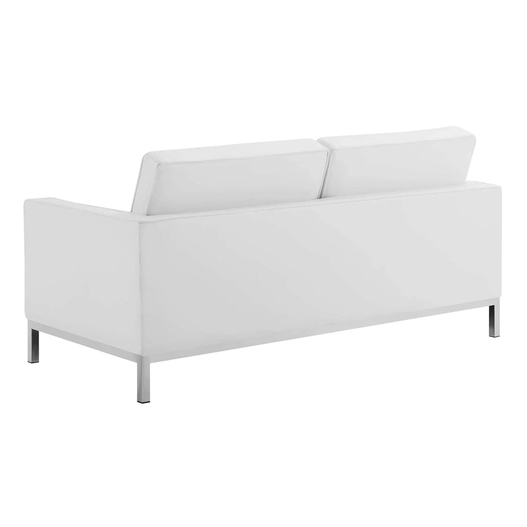 Silver White Faux Leather Loveseat and Armchair Set M841881