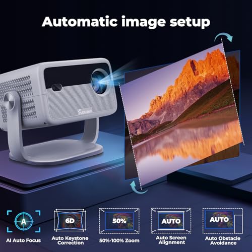 Smart Projector with WiFi and Bluetooth, 600 ANSI Native 1080P, 360° Rotation 4K Support D563173