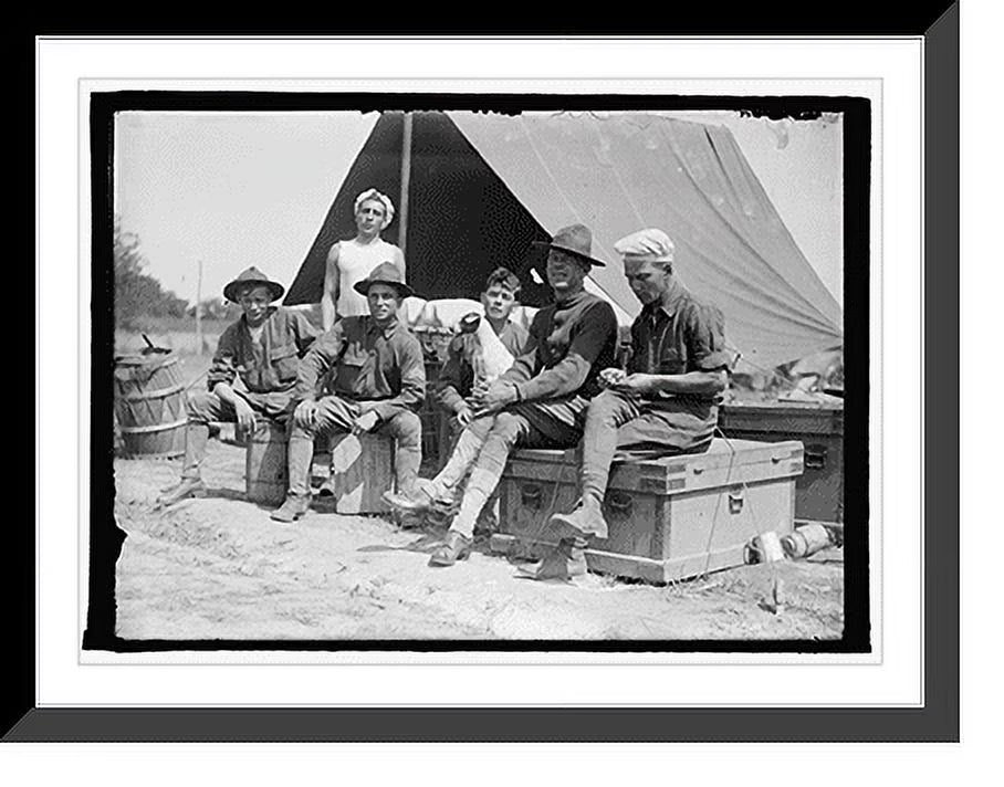 Historic Framed Print, U.S. Army group of soldiers in front of tent, 17-7/8" x 21-7/8" T455452