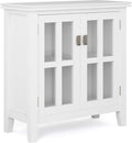 White 30 inch Solid Wood Low Storage Cabinet with 2 Tempered Glass Doors and 2 Adjustable Shelves Y12170