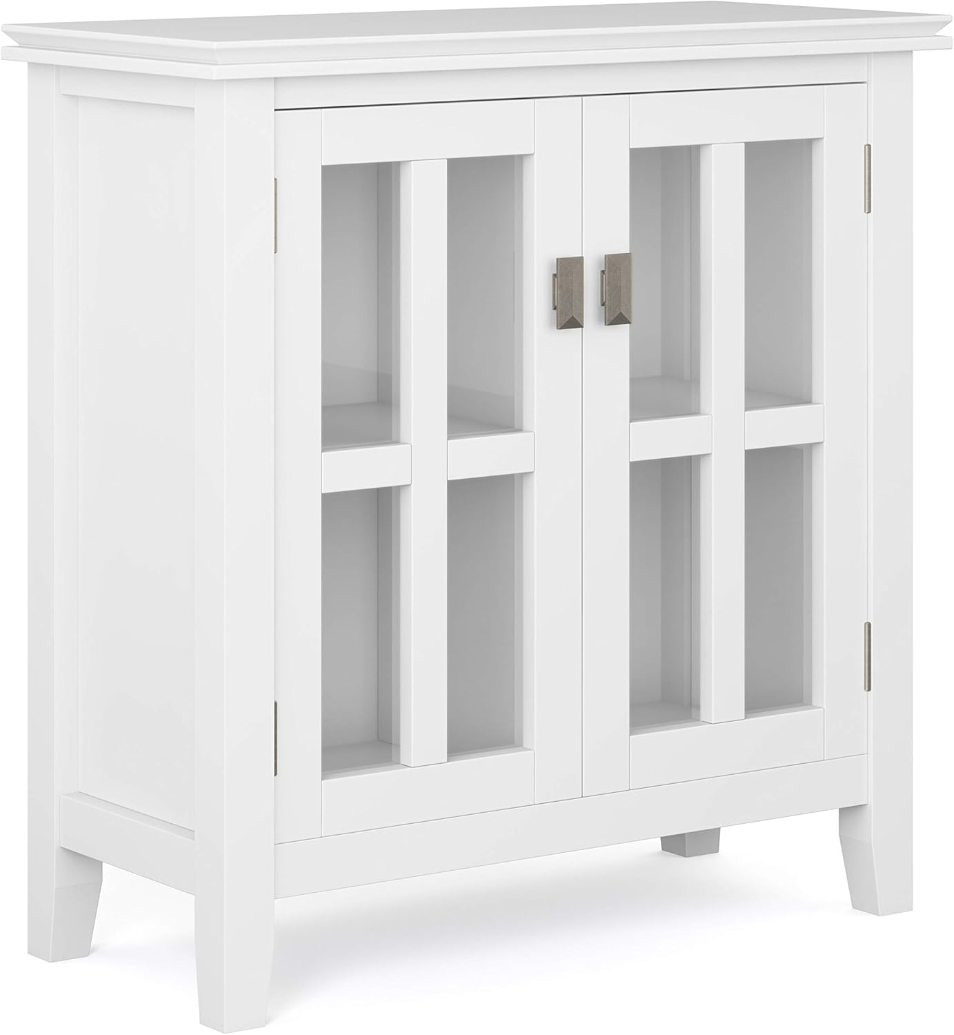 White 30 inch Solid Wood Low Storage Cabinet with 2 Tempered Glass Doors and 2 Adjustable Shelves Y12170