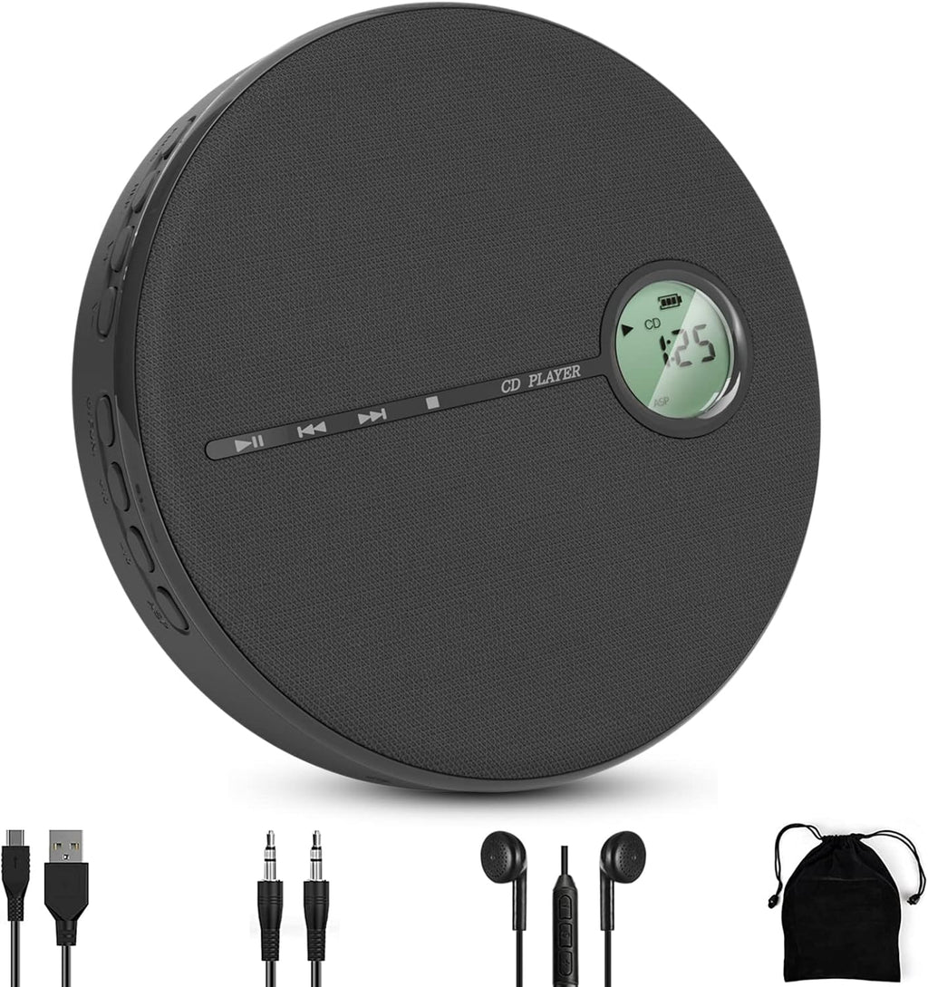 Black Portable CD Player with Bluetooth, Headphones, Dual Stereo Speakers, 2000mAh, Pack of 2 N846109