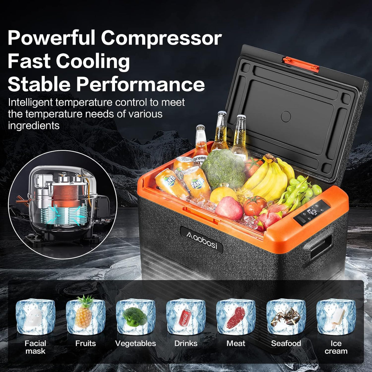 42 Quart (40L) Portable Car Refrigerator Freezer Single Zone Electric Compressor Cooler L78182