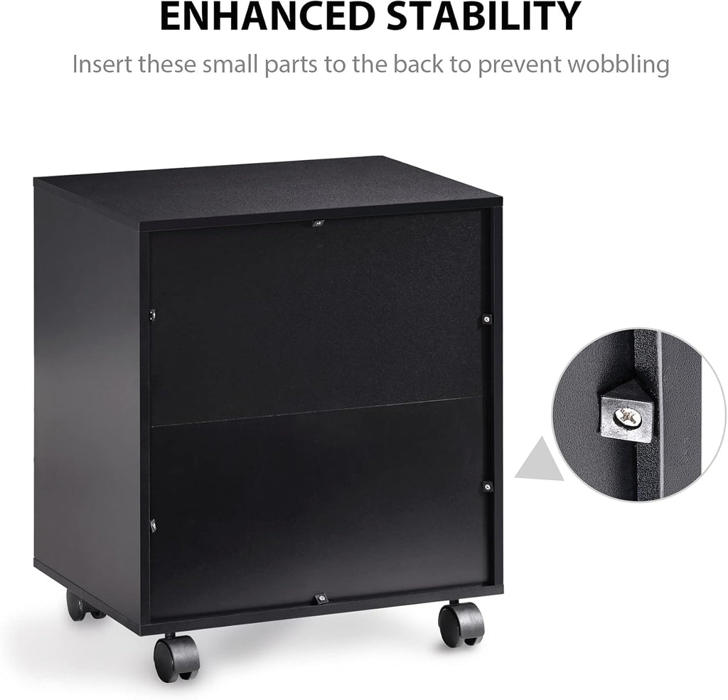 Mobile Black Wood Printer Stand with Storage Shelves and Wheels Z9112
