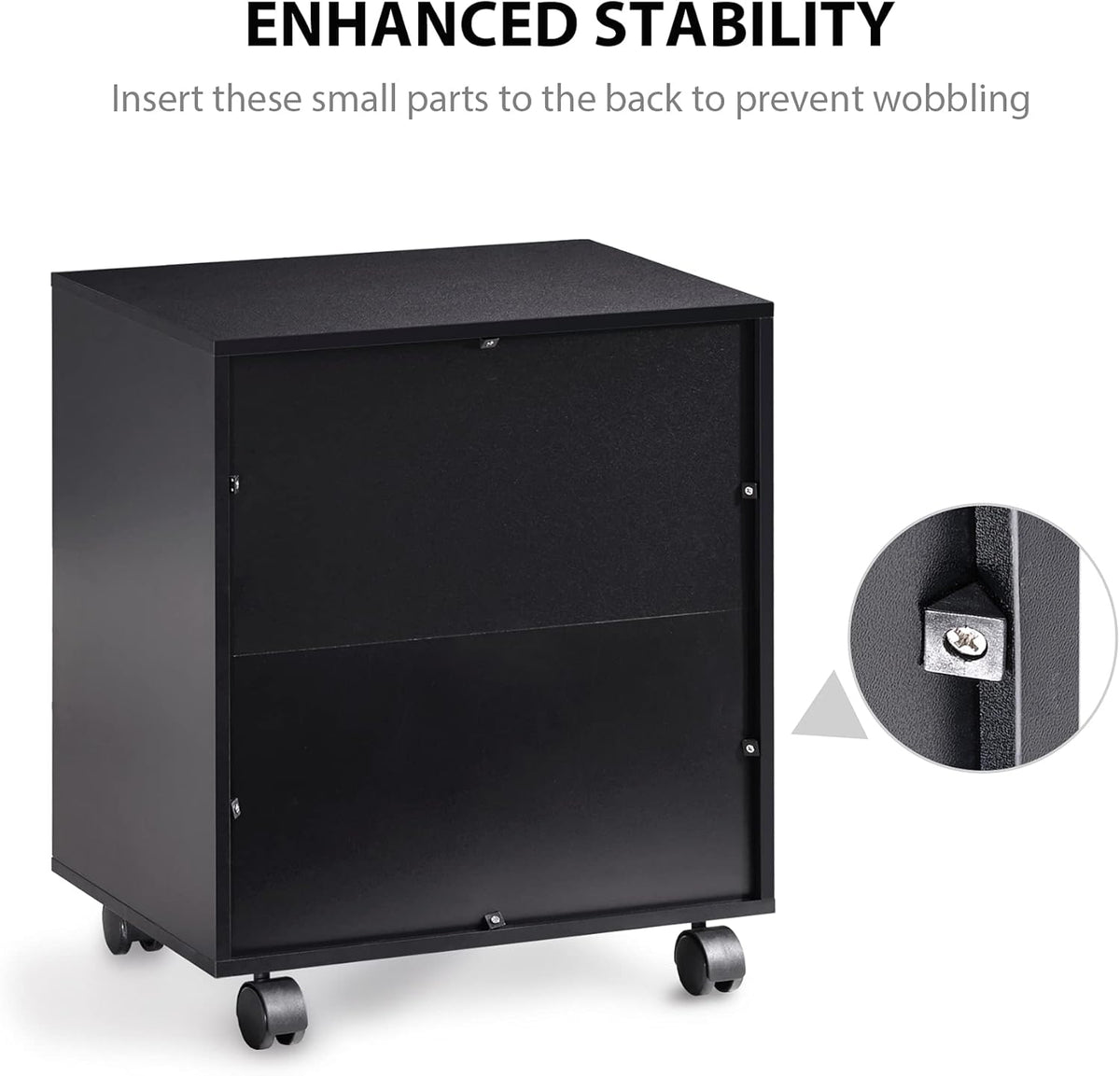 Mobile Black Wood Printer Stand with Storage Shelves and Wheels Z9112