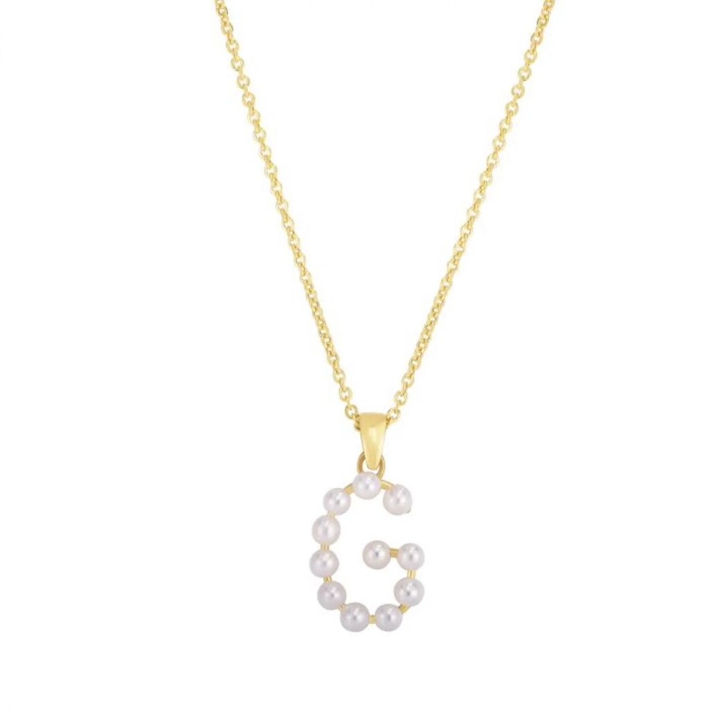 14K Yellow Gold Cultured Pearl Initials Letter Pendant Necklace 18" C89713