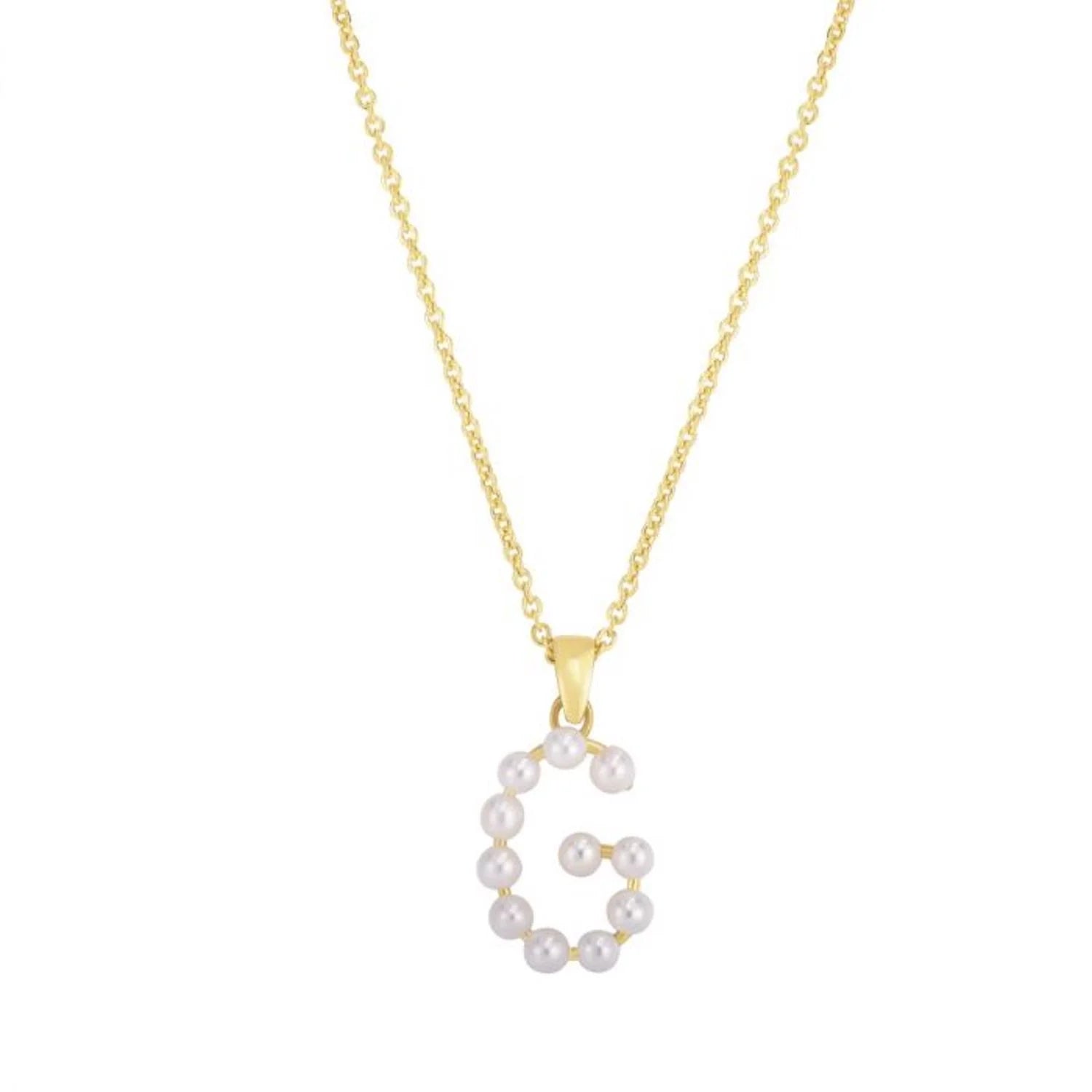 14K Yellow Gold Cultured Pearl Initials Letter Pendant Necklace 18" C89713