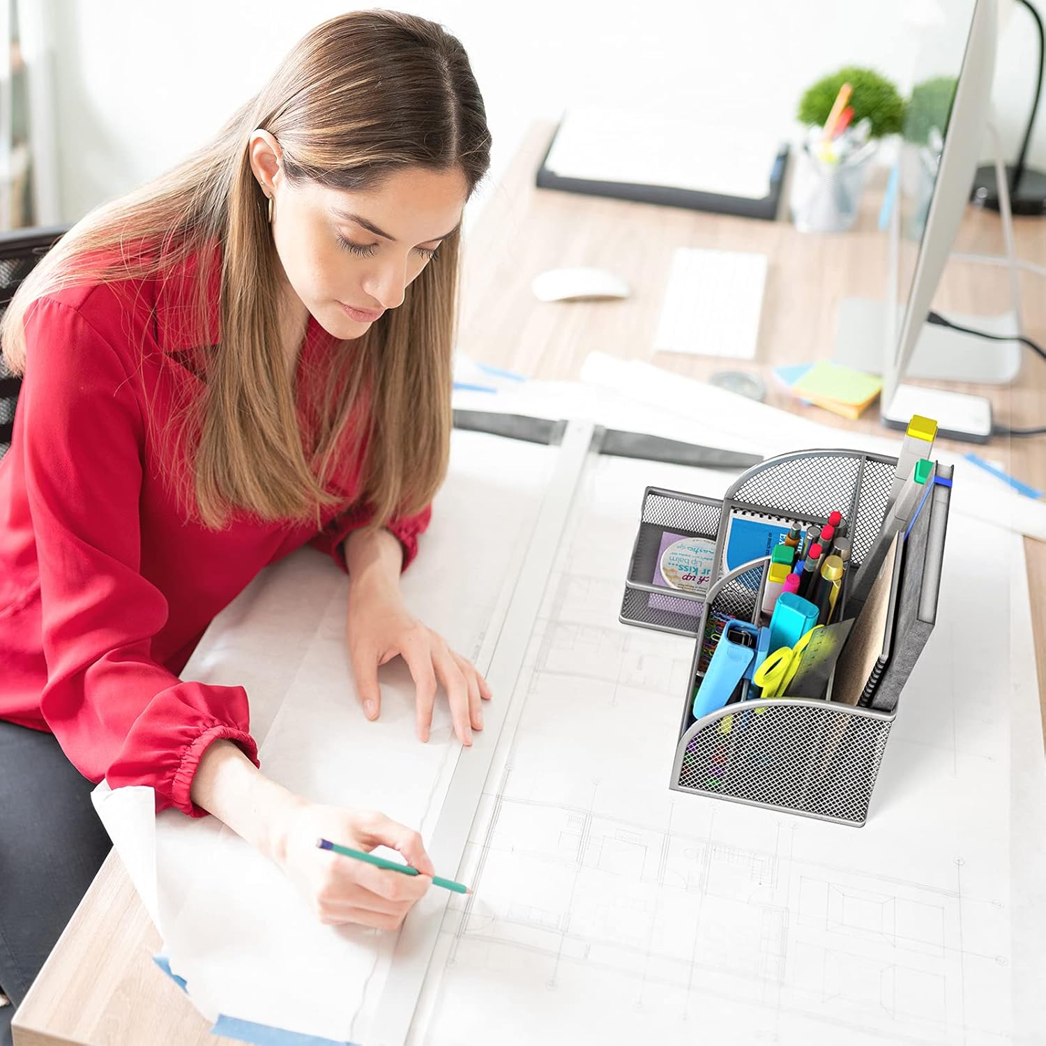 Metal Desk Organizer with 6 Compartments and 1 Drawer V658952