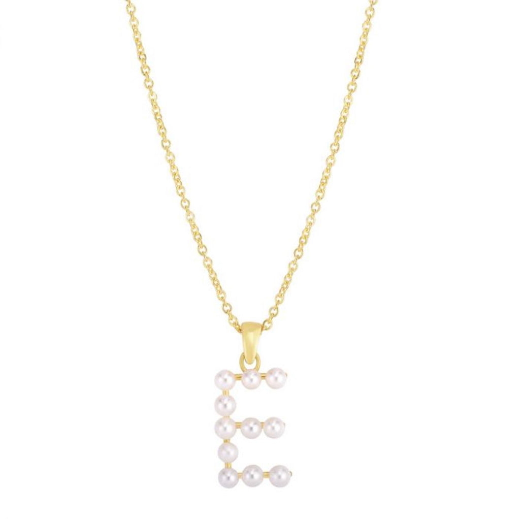 14K Yellow Gold Cultured Pearl Initials Letter Pendant Necklace 18" C89713