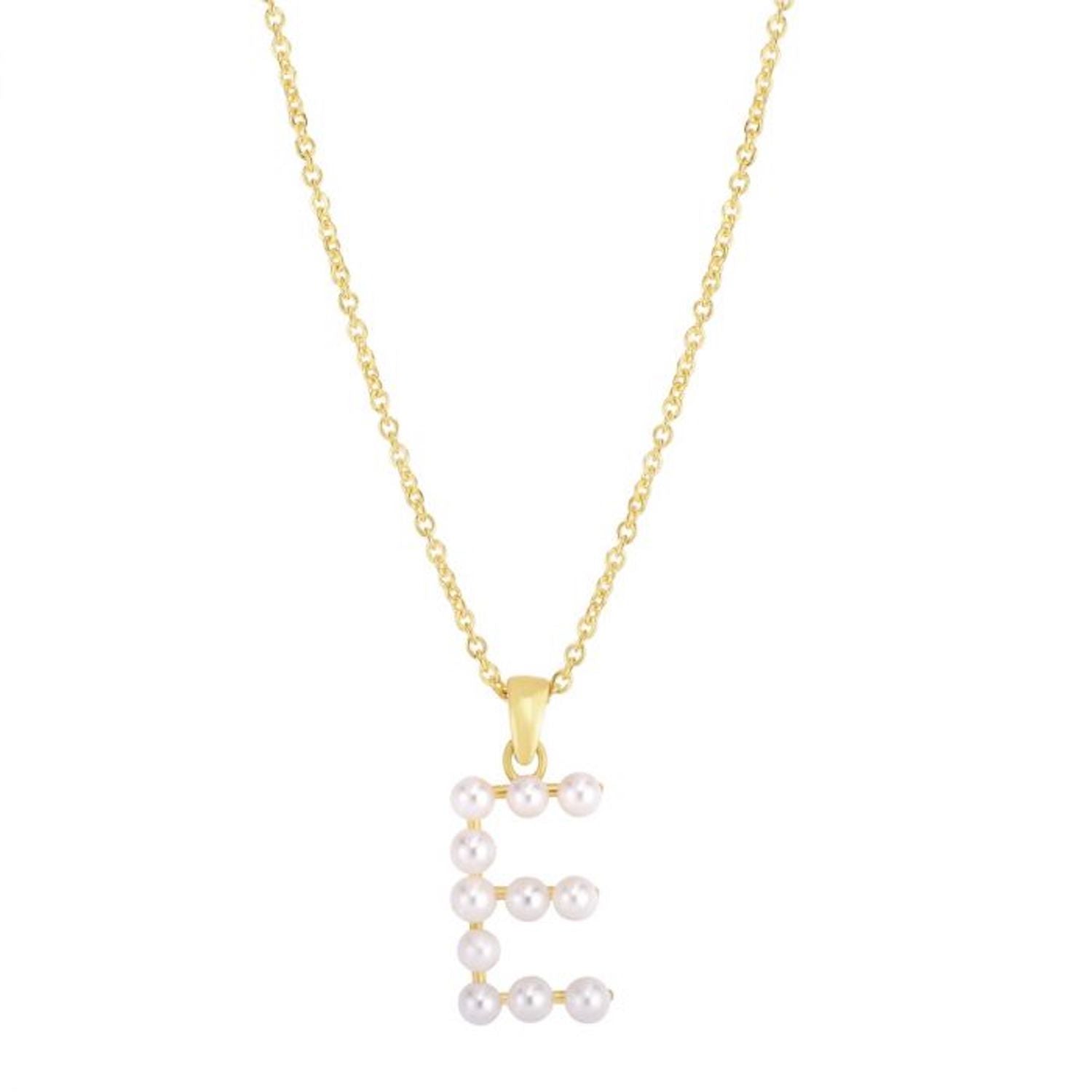 14K Yellow Gold Cultured Pearl Initials Letter Pendant Necklace 18" C89713