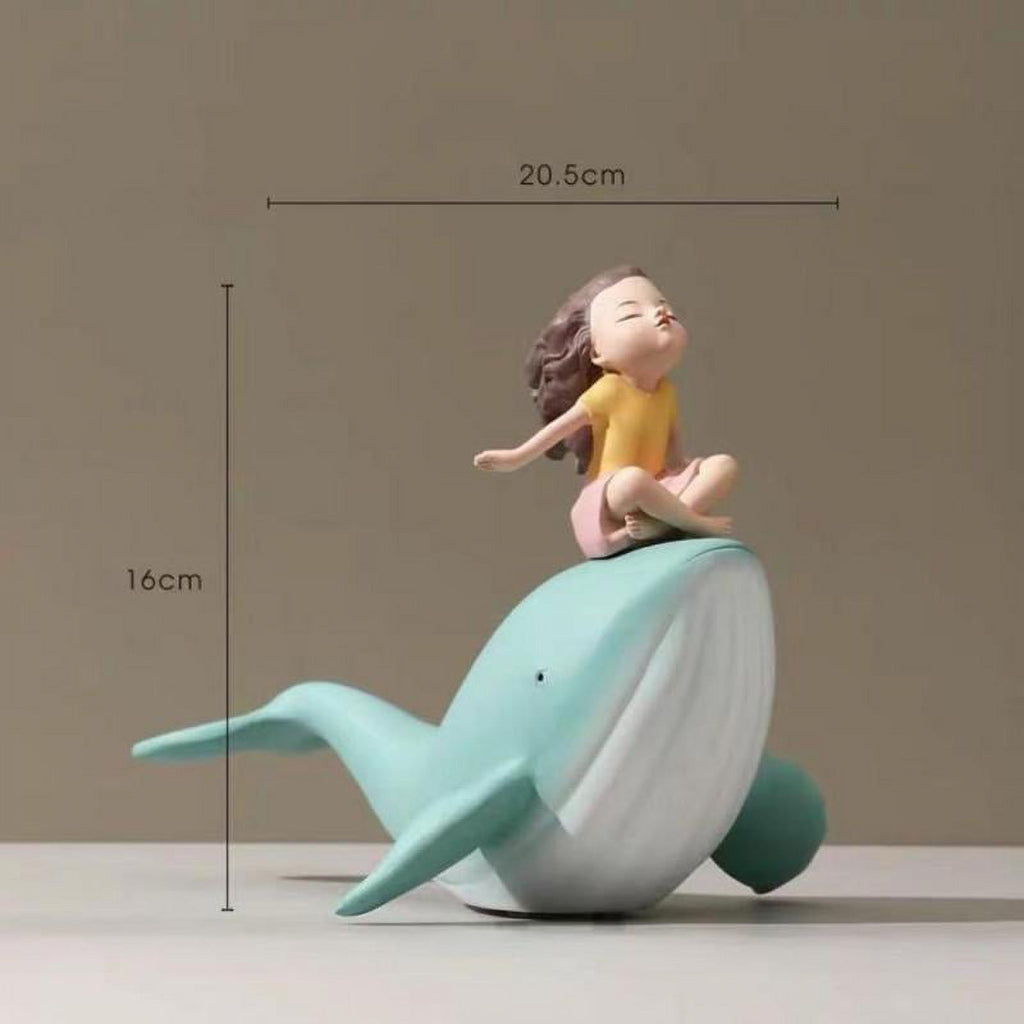 Nordic Girl and Whale Figurine Statue Sculpture I436