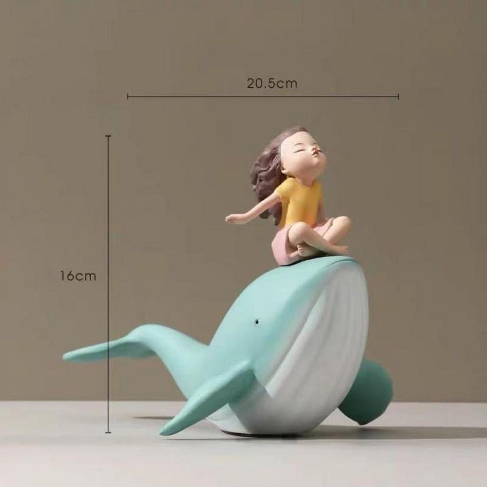 Nordic Girl and Whale Figurine Statue Sculpture I436