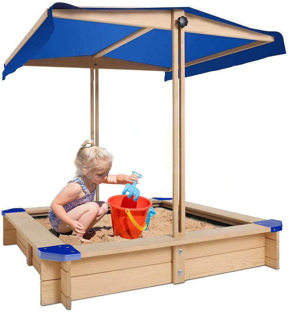 Kids Sandbox with Cover Wooden Outdoor Sandbox with Canopy Black H84545