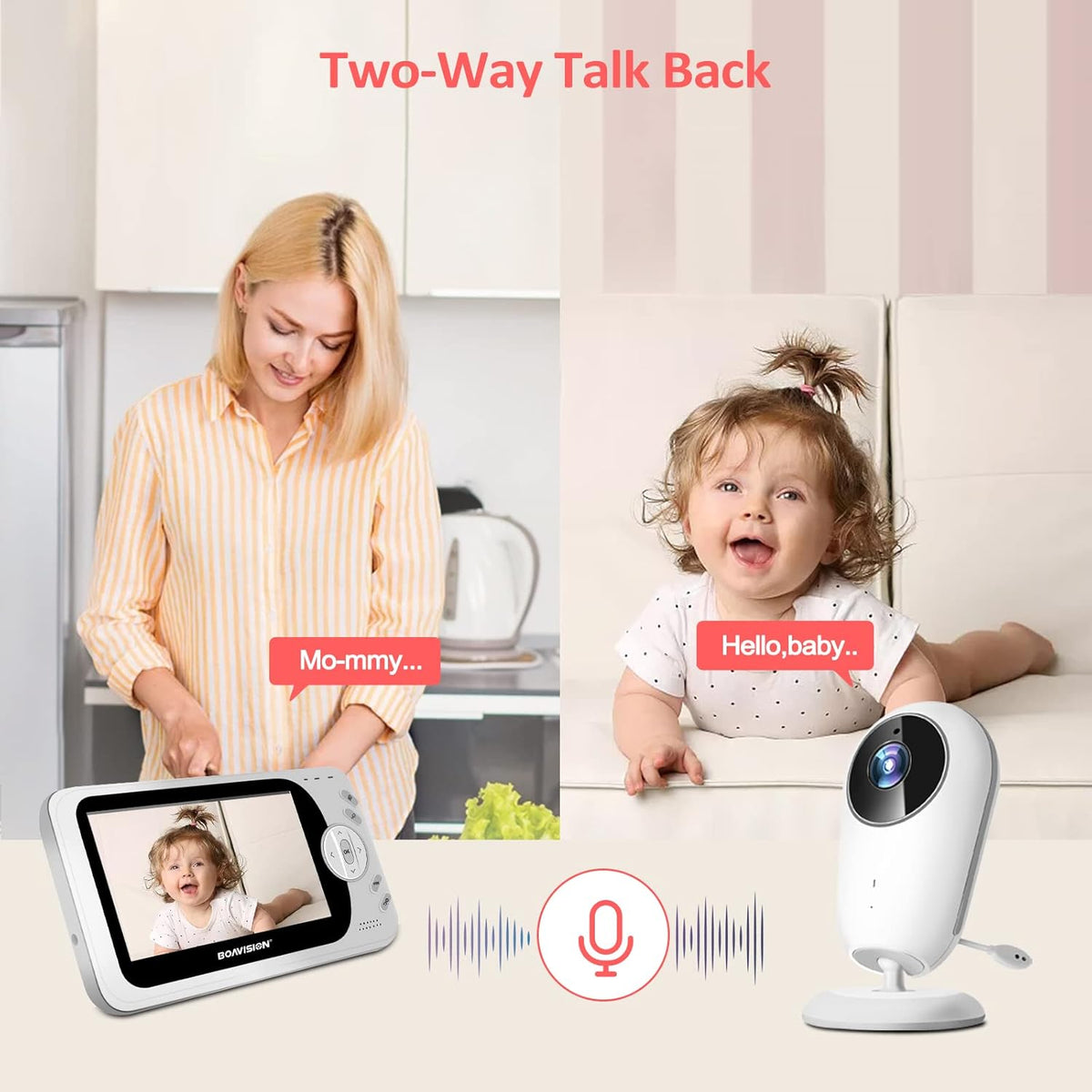 Video Baby Monitor with Camera and Audio, 4.3 inch IPS Screen, Night Vision, Pack of 2 A196611