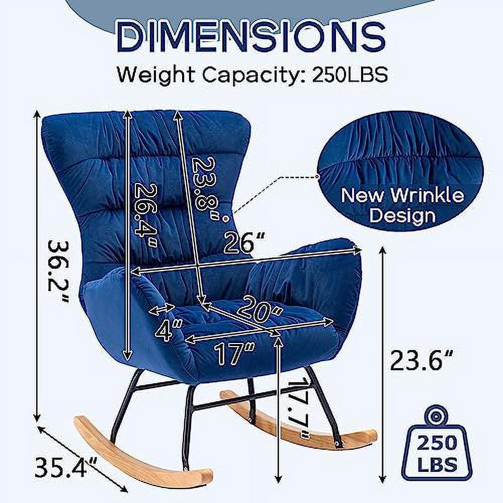 Blue Velvet Upholstered Rocking Chair with High Backrest J22993