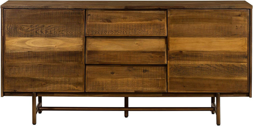 Mixed Wood Dining Buffet Cabinet Credenza Storage 62 Wide Matte Brass P9330
