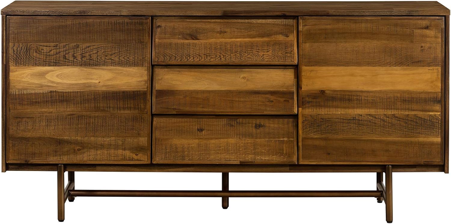 Mixed Wood Dining Buffet Cabinet Credenza Storage 62 Wide Matte Brass P9330