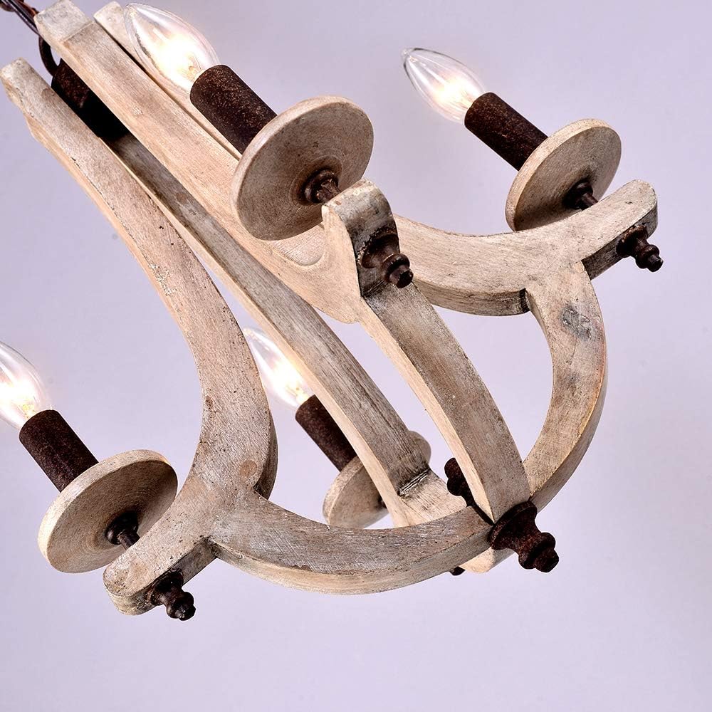 Retro Iron Wooden Chandelier 4 Candle Holder Light W15.7XH18.9 Inch L981