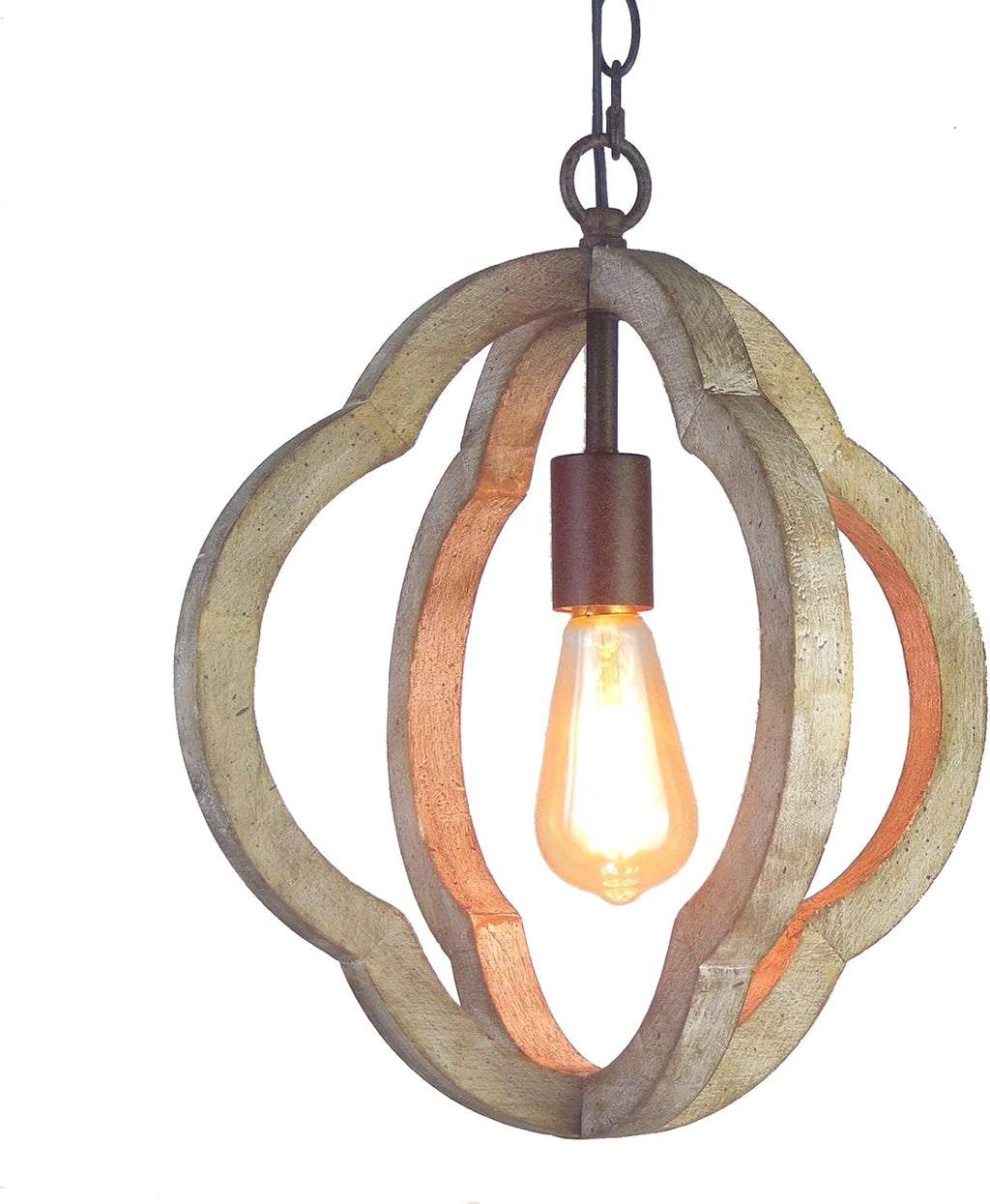 Retro Iron Wooden Chandelier 4 Candle Holder Light W15.7XH18.9 Inch L981