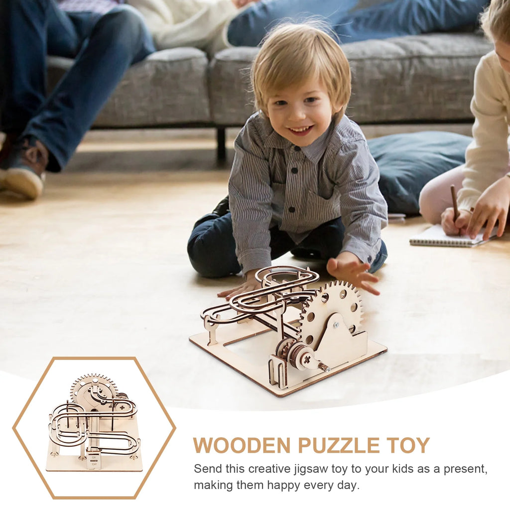 3D Wooden Puzzles Marble Run Set DIY Roller Coaster Toys Mechanical Model N626
