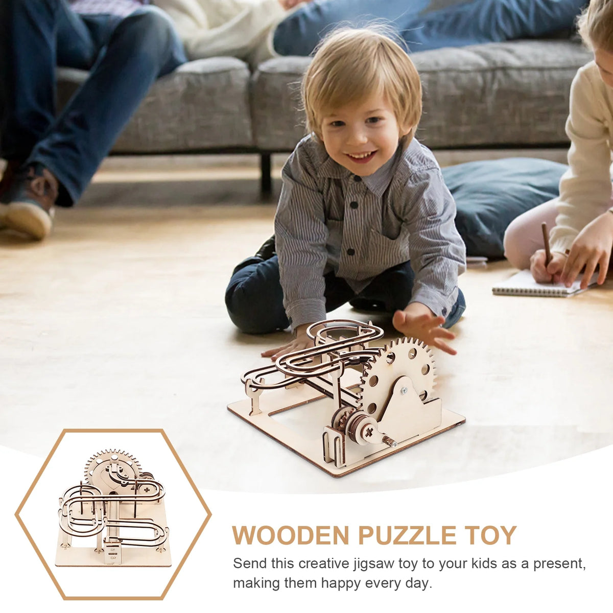 3D Wooden Puzzles Marble Run Set DIY Roller Coaster Toys Mechanical Model N626