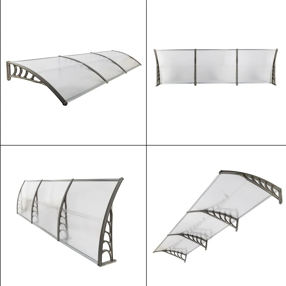 39.37" x 118.11" Door Window Patio Rain Cover Eaves Transparent Board & Gray Holder S23600