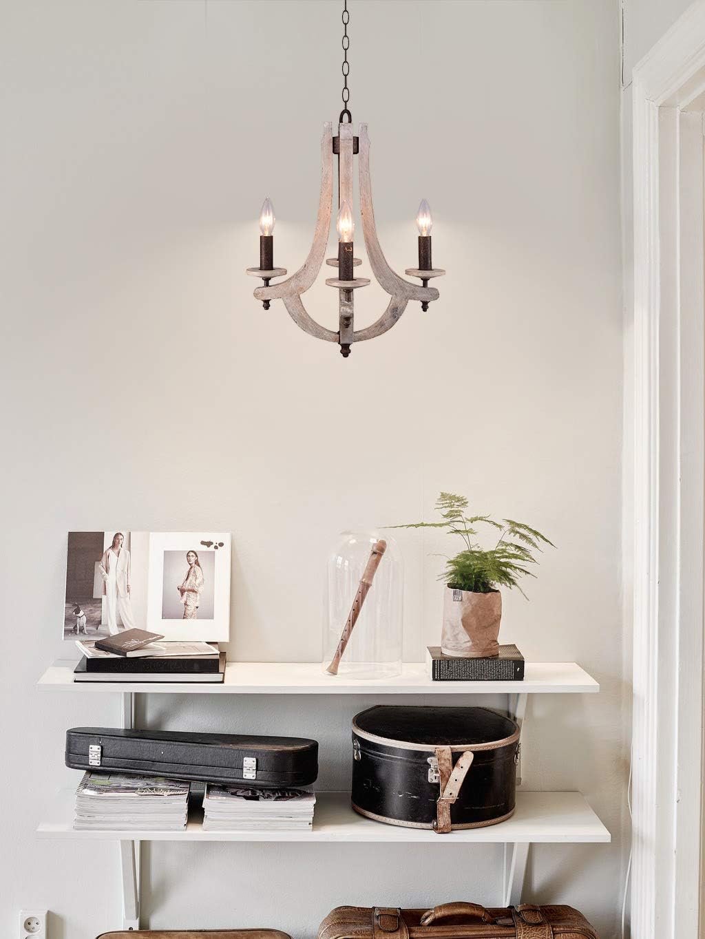 Retro Iron Wooden Chandelier 4 Candle Holder Light W15.7XH18.9 Inch L981