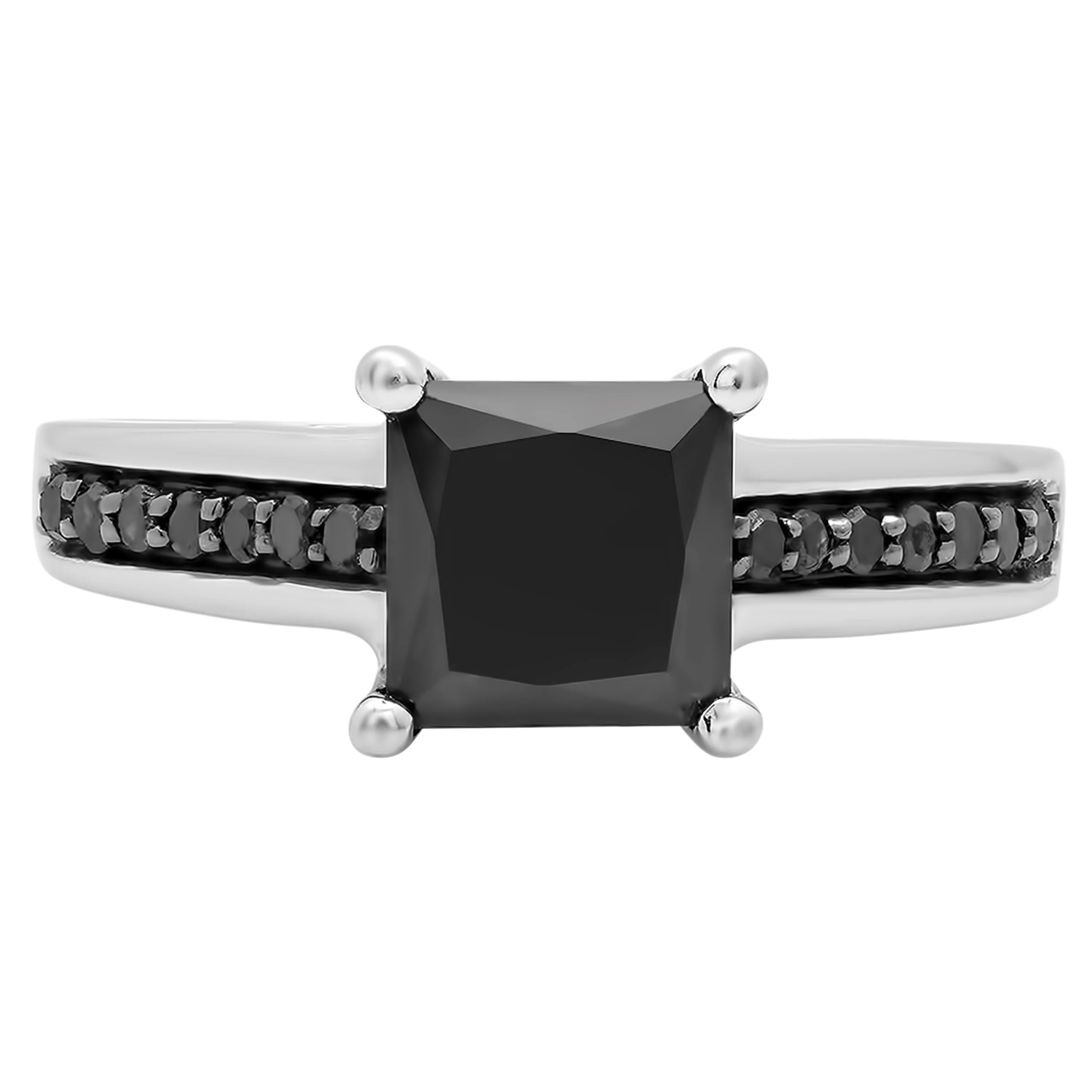 14K White Gold Black Diamond Engagement Ring, Size 7 Q20639