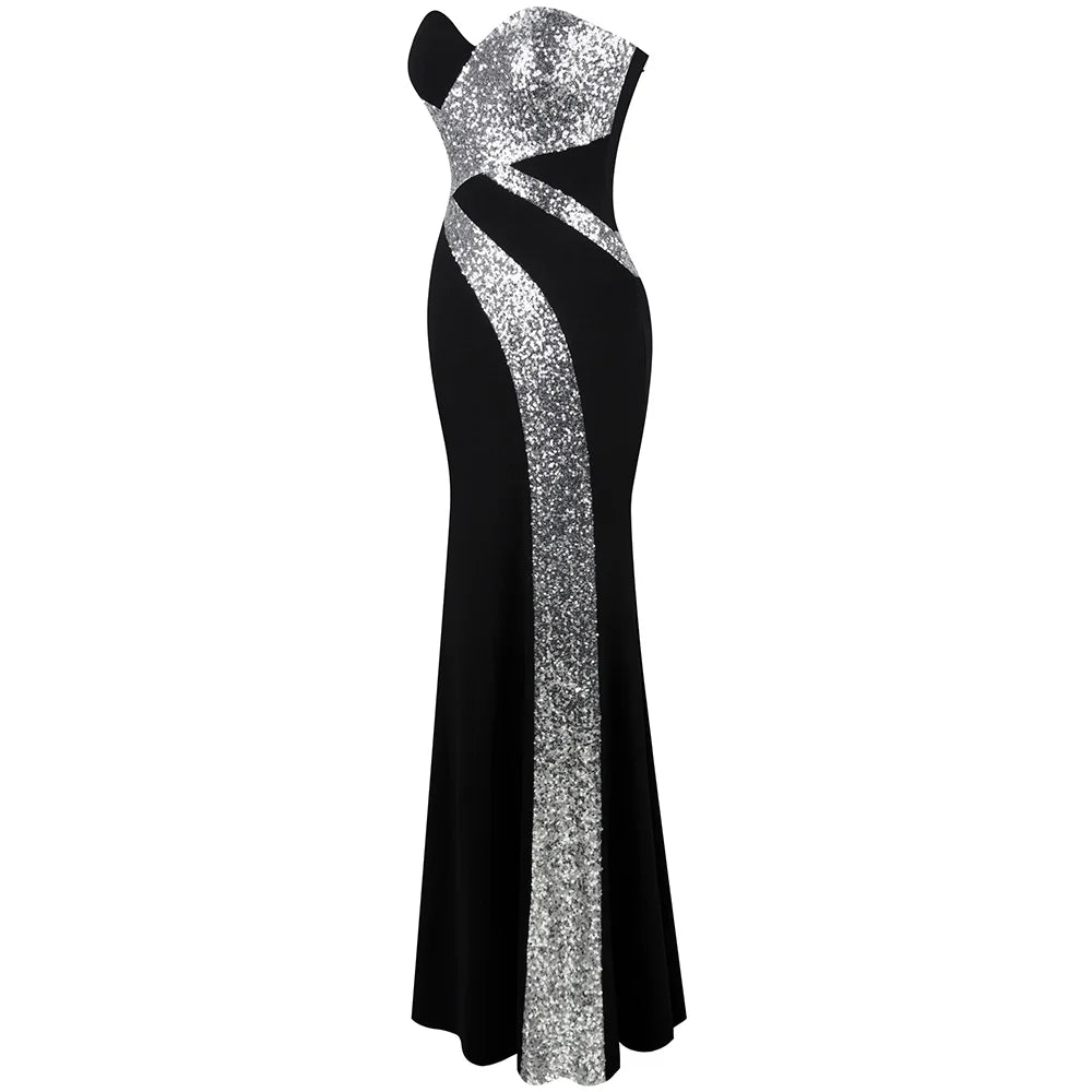 Black Strapless Sweetheart Sequin Evening Dress V285