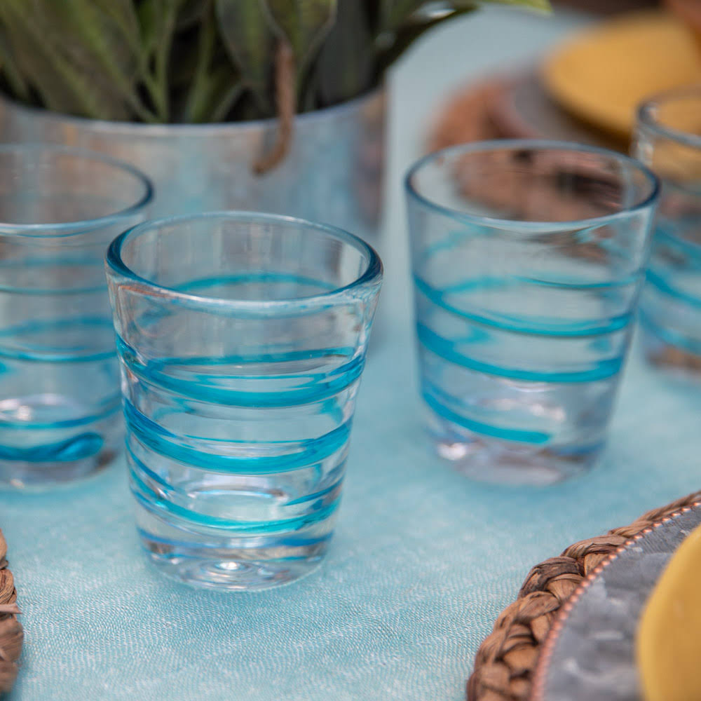 Aqua Twist Handblown Rocks Glasses - 10 oz - Set of 4 R808427