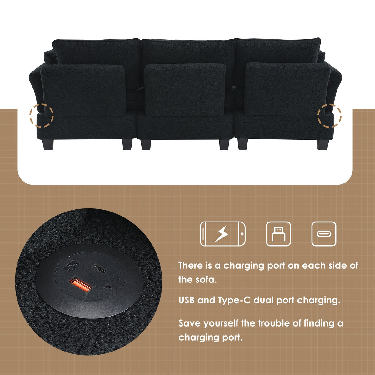Black Velvet Sectional Sofa with Storage Ottoman O377