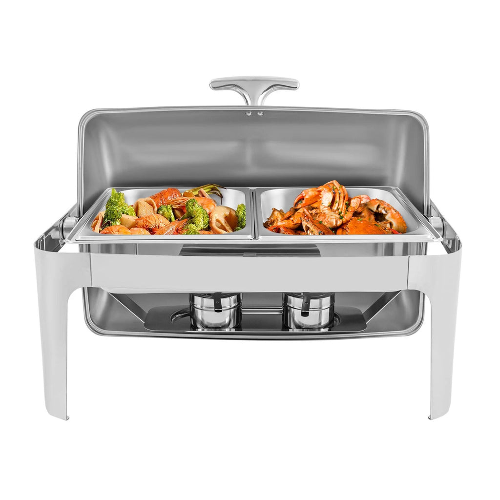 Silver Stainless Steel Chafer Buffet Chafing Dish Set Roll Top Food Warmer U456