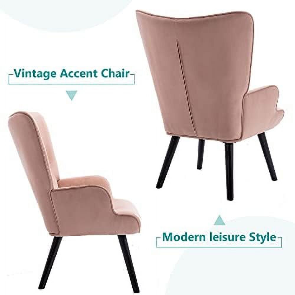 Yellow Velvet Tufted Wingback Chair with Arms Solid Wood Legs U987