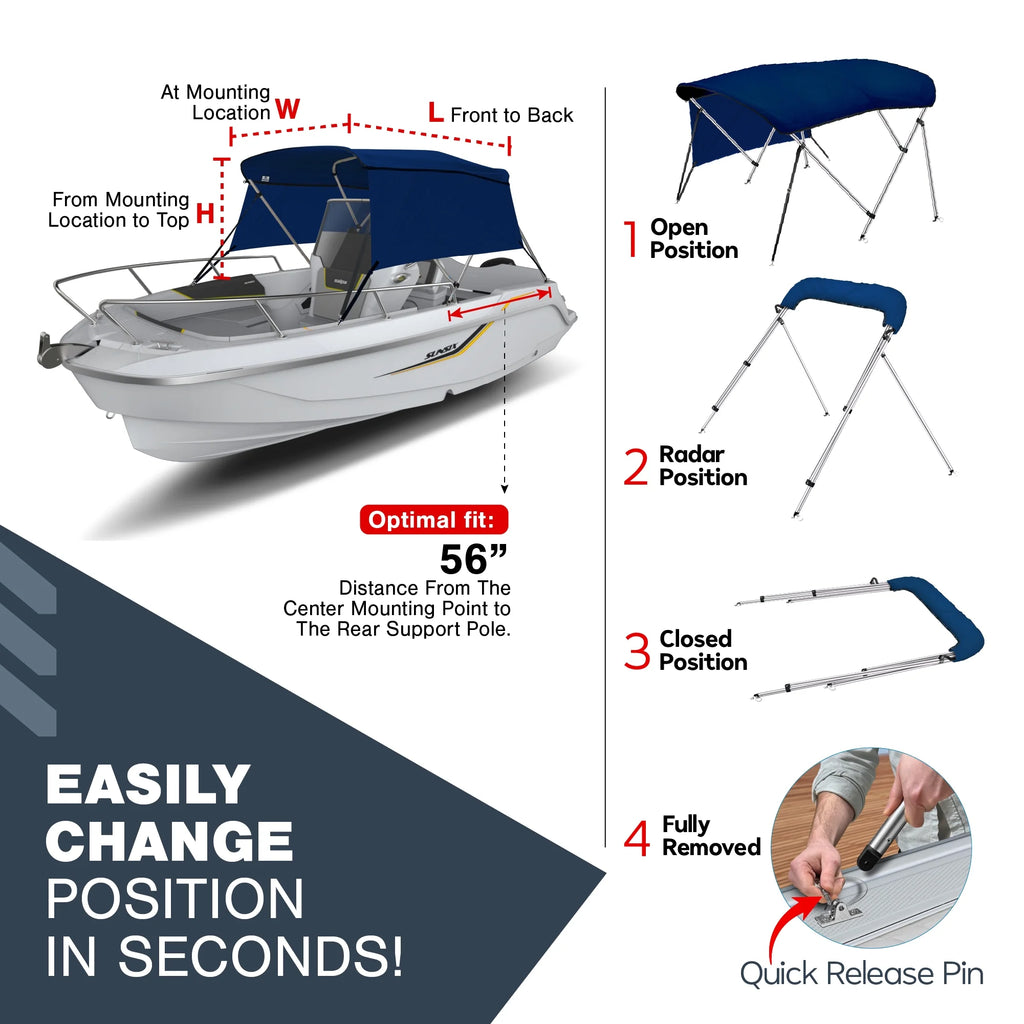 Navy Blue 3-Bow Bimini Top for Boats with Storage Boot D230521
