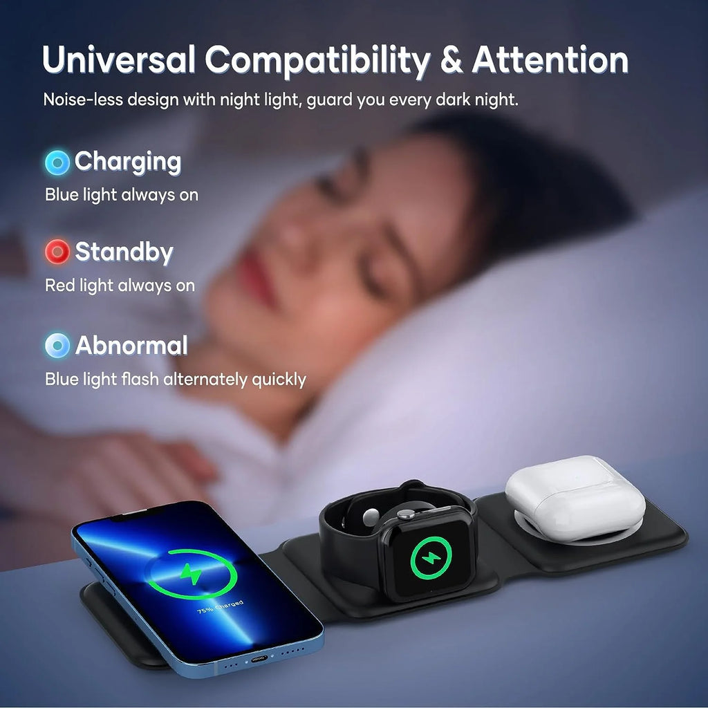 3 in 1 Magnetic Foldable Wireless Charger, Black E3921