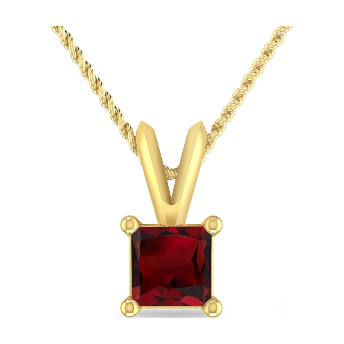 1/3 Carat Princess Shape Garnet 10K Yellow Gold V-bail Solitaire Pendant Necklace H4896
