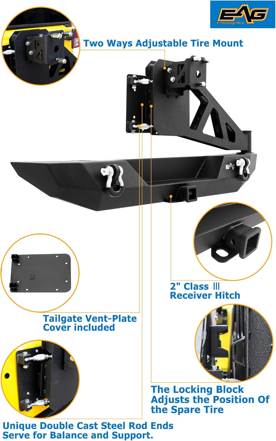 Rear Bumper with Spare Tire Carrier Swing Away for Wrangler JK G1910