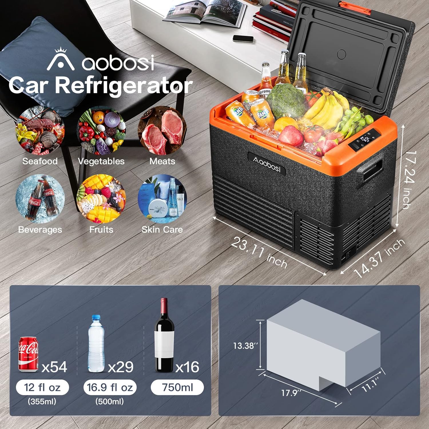42 Quart (40L) Portable Car Refrigerator Freezer Single Zone Electric Compressor Cooler L78182