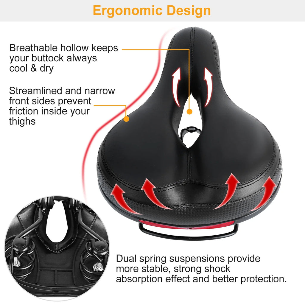Black Red Bicycle Saddle Replacement with Dual Shock Absorbing Springs Y714993