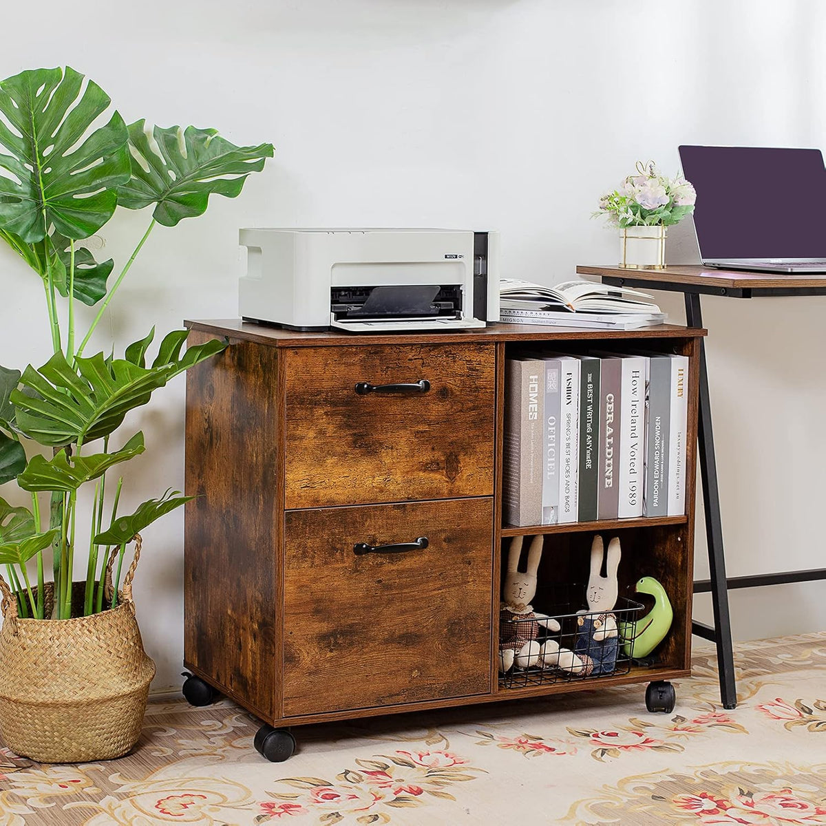Rustic Brown 2 Drawer Rolling File Cabinet Q73455