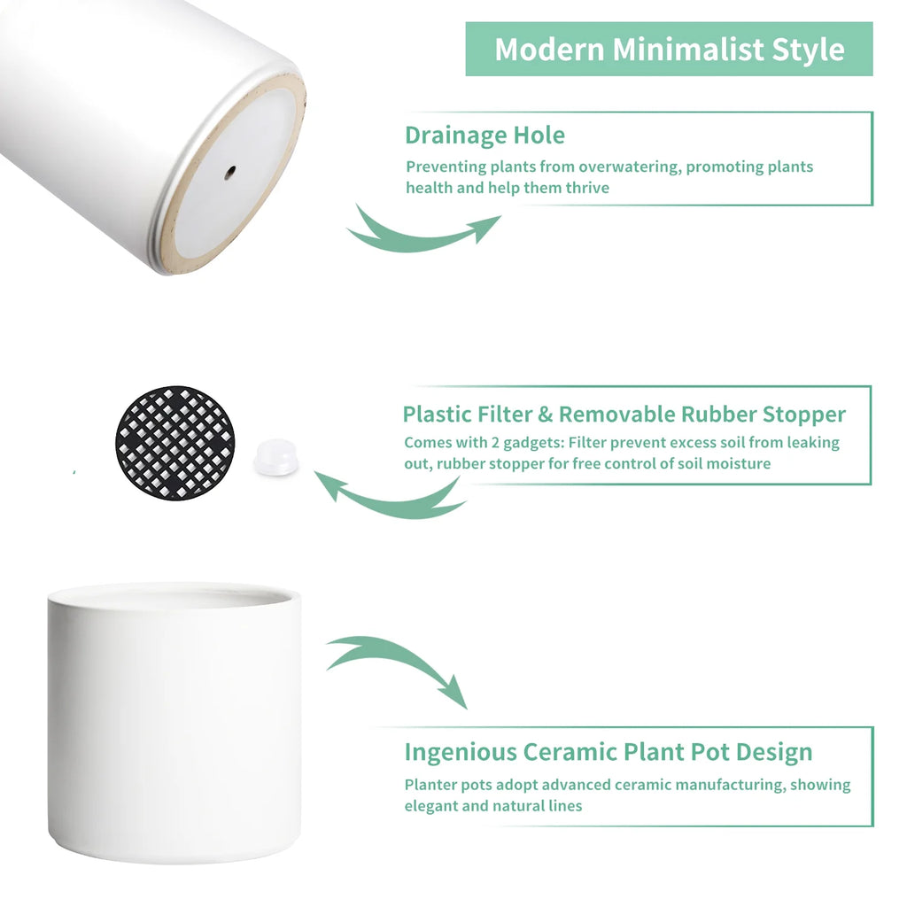 Ceramic Plant Pots with Drainage Hole (White) I536815