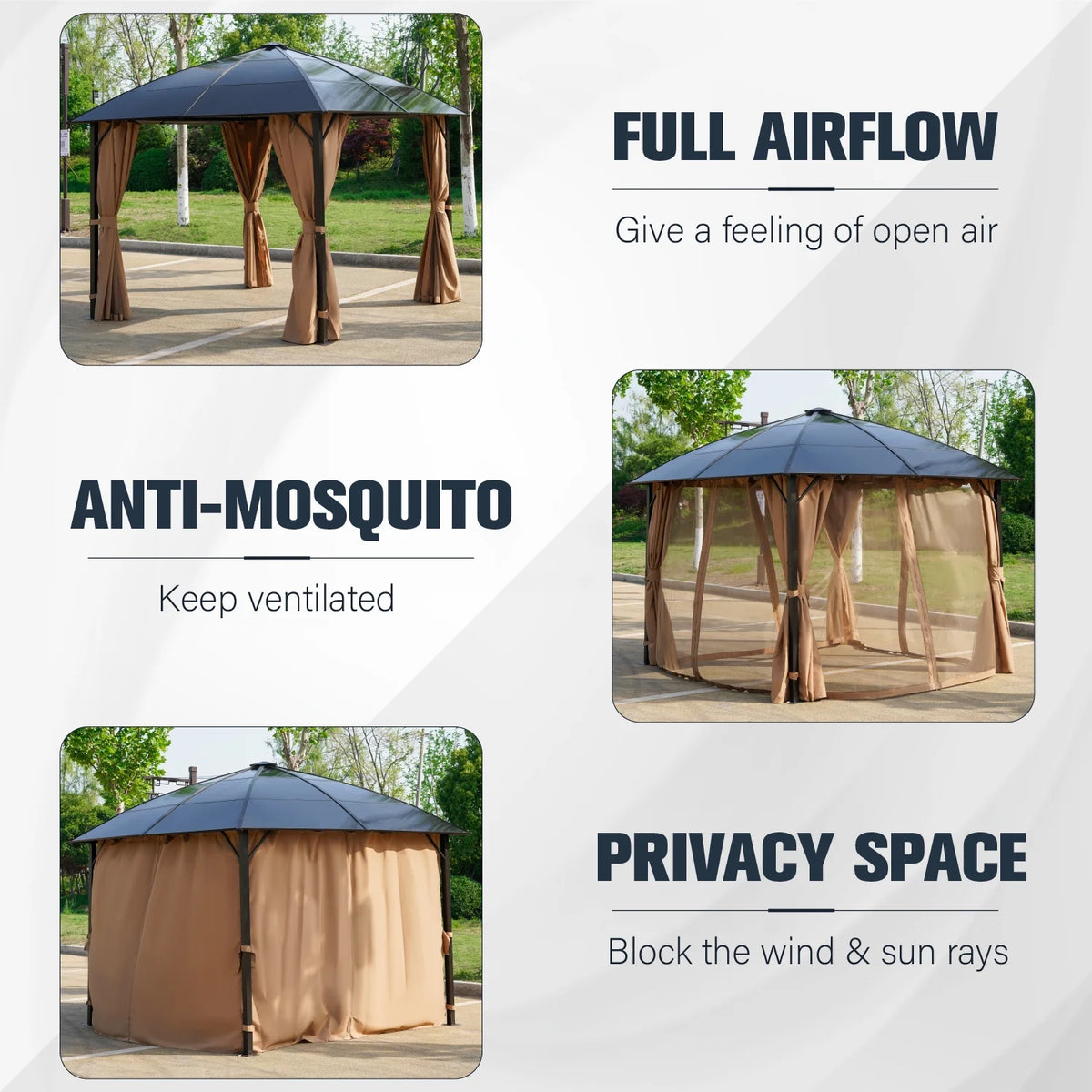 10' x 10' Outdoor Hardtop Gazebo with Netting and Curtains Z579284