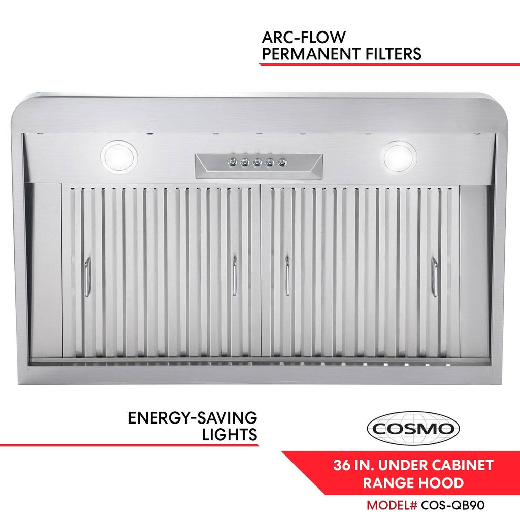 Stainless Steel Ducted Under Cabinet Range Hood with Push Button Controls, LED Lighting and Permanent Filters T325295