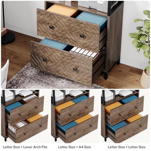 Brown 2-Drawer File Cabinet with 3 Open Storage Shelves I35284