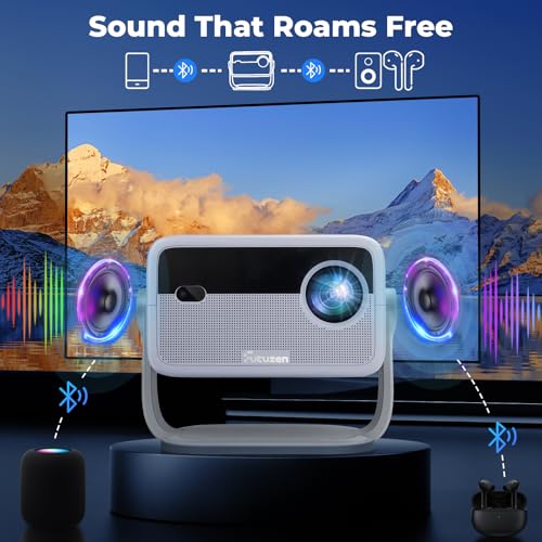 Smart Projector with WiFi and Bluetooth, 600 ANSI Native 1080P, 360° Rotation 4K Support D563173